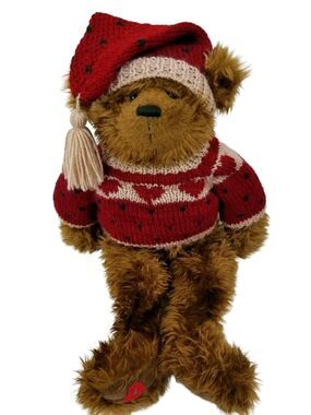Kurt Adler Teddy Bear Stuffed Animal Plush 20" Christmas Sweater Hat Large Rare